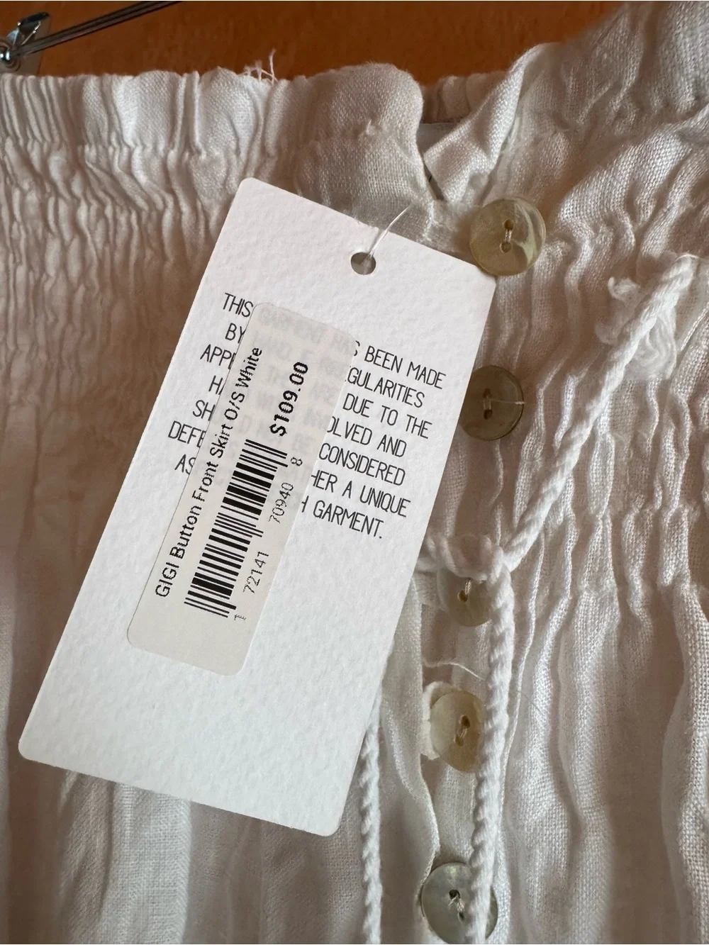 Gigi Moda White 100% Linen Smocked Button Front Maxi Skirt One Size